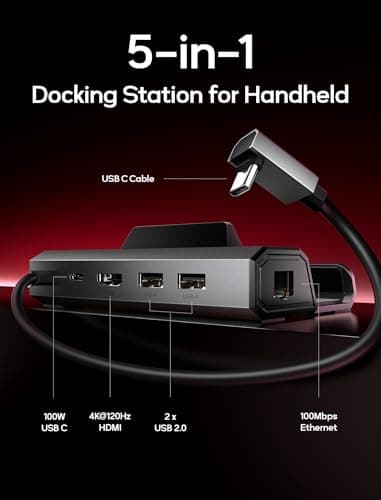JSAUX 4K@120Hz Docking Station for Steam Deck/OLED/ROG Ally X/Legion Go/MSI Claw, 5-in-1 Dock for Steam Deck OLED with HDMI, 100Mbps Ethernet, Dual USB A 2.0 and 100W USB C Port (HB0602S Upgraded)