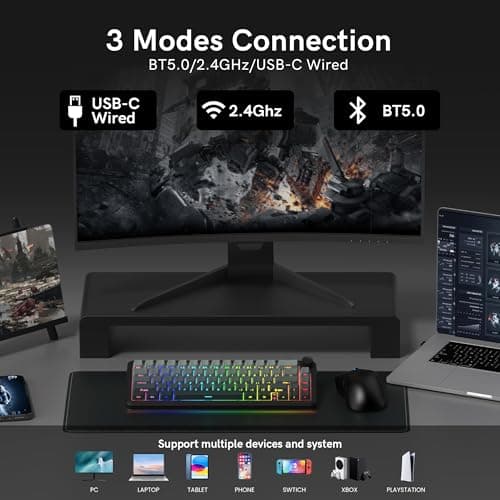 womier L65 60% Mechanical Keyboard Wireless with Knob, Black Gaming Keyboard 4000mAh Battery, Tri Mode USB-C/BT5.0/2.4G Gasket Mounted Key Board RGB Hot Swappable with Gradient keycaps-Linear Switch — view 5
