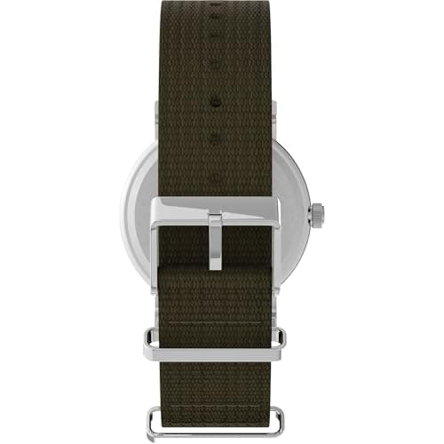 Timex Unisex Weekender 38mm Watch – Silver-Tone Case Cream Dial with Olive Fabric Slip-Thru Strap — view 3
