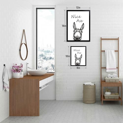 Foduuo Funny Bathroom Wall Art Decor, Black and White Donkey Wall Art, 8x10in Waterproof Canvas Framed Wall Art Animals Abstract Prints, High-end Pictures for Bedroom Kids Room — view 6