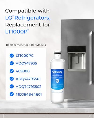 Waterdrop ADQ747935 LT1000PC Replacement for LG® LT1000P®/PC/PCS ThinQ® Refrigerator Water Filter, LFXS26973S, LMXS28626S, LMWS27626S, LFXS28596S, ADQ74793501 and LT120F® Air Filter, 3 Combo