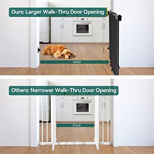 Babelio 26-43" Auto Close Baby/Dog Gate for Stairs, 2-in-1 Easy Swing Doorway and Hallway Pet Gate, with Extra-Wide Walk Thru Door and Threshold-Free Design, Black — view 2