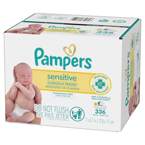Pampers Baby Wipes Sensitive, Clinically Proven, Fragrance Free, Water Based, Hypoallergenic Baby Wipes, 4X Flip-Top Packs (Count of 336) — view 13