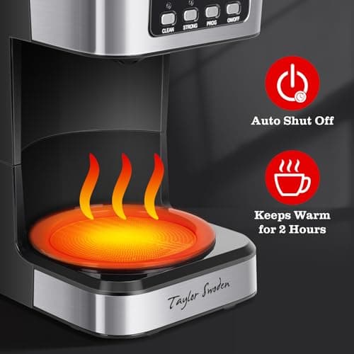 Taylor Swoden 12-Cup Programmable Coffee Maker, Black & Stainless Steel — view 3