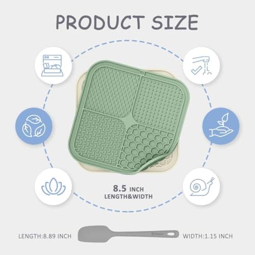 ChefAide 2 Pack Lick Mat for Dogs,Cats,Upgraded 8.5×8.5 inches Licking Mats with Suction Cups,Slow Feeder Licking Pad for Anxiety Relief and Boredom Reducer,Suitable for Dog Training (Green & Beige)