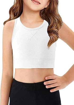 Haloumoning Sujetador deportivo para niñas, ropa interior en forma de U, espalda en forma de U, para entrenamiento, bustier, cuello redondo, sin vientre, tops para yoga, ballet, danza, bralette