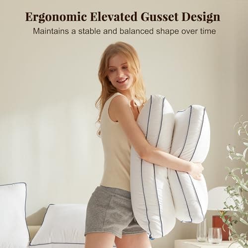 Cosybay Goose Feather and Down Pillows Standard Size Set of 2, Luxury Hotel Collection Bed Pillows for Sleeping, 600 Thread Count Cover, Gusseted Design, Medium Firm, Soft Support, White, 20x26 Inch — view 5