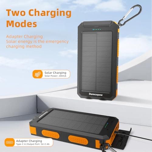 Durecopow Solar Charger Power Bank 20,000mAh, Portable Charger, 4 Cables 3 Ports Fast Charging External Battery Pack with USB C for Cell Phones, Solar Panel Charger with Dual Flashlight for Camping — view 2
