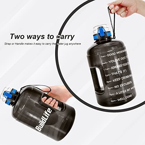 BuildLife Gallon Water Bottles with Times to Drink - Gallon Water Jug - 1 Gallon Water Bottle–128 oz Water Bottle,One Gallon Water Bottle with Time Marke for Gym(Black, 1 Gallon) — view 4