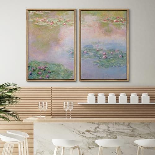 SIGNWIN Framed Canvas Print Wall Art Set Impressionist Water Lily Illustration Modern Art Minimalism Decorative for Living Room, Bedroom, Office - 24"x36"x2 Natural — view 3