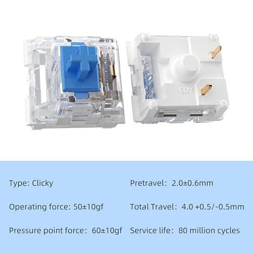 Zhouwang 36PCS Blue Switches,3 Pin Replacement Dustproof Mechanical Keyboards Switches, Suitable clicker for 3D Prints and Gaming Keyboards