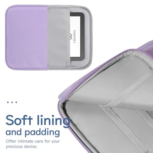 Vinabilia 6-7 Inch Protective Sleeve Carrying Case for 7" Kindle Paperwhite and Kindle Colorsoft Signature Edition, 6" Kindle, 6" Kobo Clara BW/Colour, 7" Kobo Libra Colour/E-Reader, Grey Purple — view 4
