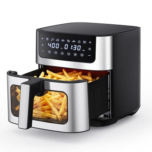 NEWBULIG Air Fryer 6.34QT Airfryer with Visible Window Stainless Steel