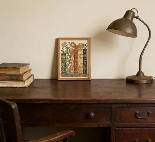Framed Vintage Book Flower Wall Art, Botanical Floral Canvas Print Poster, Rustic Library Wall Decor for Living Room Bedroom, Boho Reading Nook Decoration, — view 3
