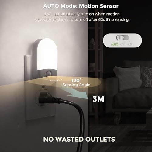 L LOHAS LED Motion Sensor Night Light, 2Pack, Motion Activated Night Light, Night Lights Plug into Wall, 3CCT Amber/3000K/5000K, Adjustable Brightness 30/60LM, for Kids Adults Bathroom Bedroom — view 4