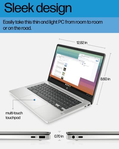 HP Chromebook 14 Laptop, Intel Celeron N4120, 4 GB RAM, 64 GB eMMC, 14" HD Display, Chrome OS, Thin Design, 4K Graphics, Long Battery Life, Ash Gray Keyboard (14a-na0226nr, 2022, Mineral Silver) — view 4