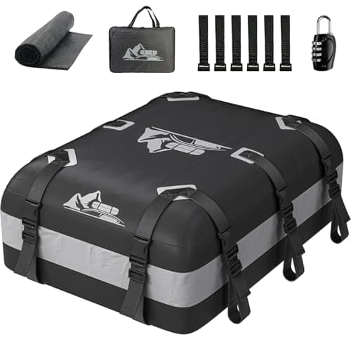 BATSUVCER Rooftop Cargo Carrier 15-20 Cubic, 700D Waterproof Cargo Box, Rooftop Cargo Box with Anti-Slip Mat and 10 Heavy-Duty Straps (Gray, 20 Cu Ft)