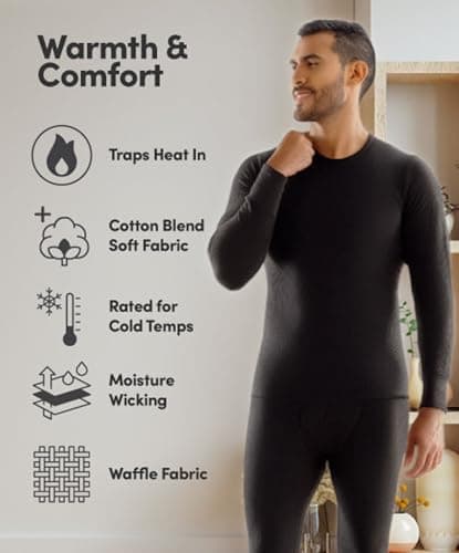 Fruit of the Loom Men's Recycled Premium Waffle Thermal Underwear Long Johns Bottom (1, 2, 3, and 4 Packs), Black/Greystone Heather, Medium — view 5