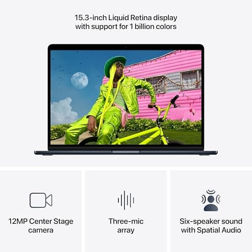 Apple 2026 MacBook Air 15-inch Laptop with M5 chip: Built for AI, 15.3-inch Liquid Retina Display, 16GB Unified Memory, 512GB SSD, 12MP Center Stage Camera, Touch ID, Wi-Fi 7; Midnight — view 4