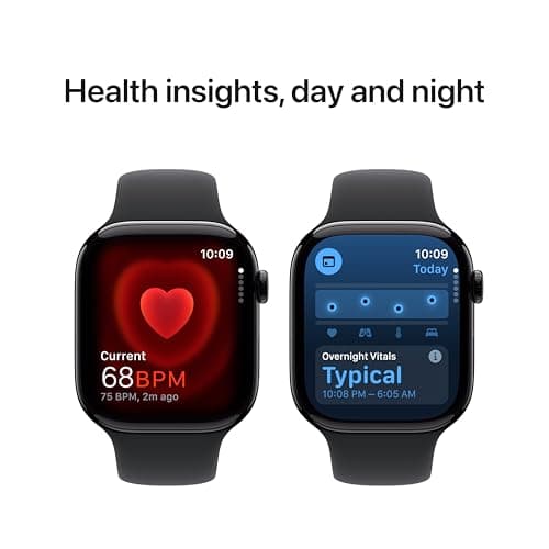 Apple Watch Series 10 [GPS 46mm case] Smartwatch with Jet Black Aluminum Case with Black Sport Band - M/L. Fitness Tracker, ECG App, Always-On Retina Display, Water Resistant — view 5