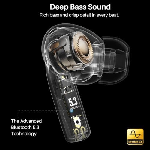 TOZO T20 Wireless Earbuds, Bluetooth 5.3 Headphones with 97H Playtime, IPX8 Waterproof, Dual Mic ENC Call Noise Cancelling, Deep Bass Sound, LED Display, Wireless Charging Case — view 3