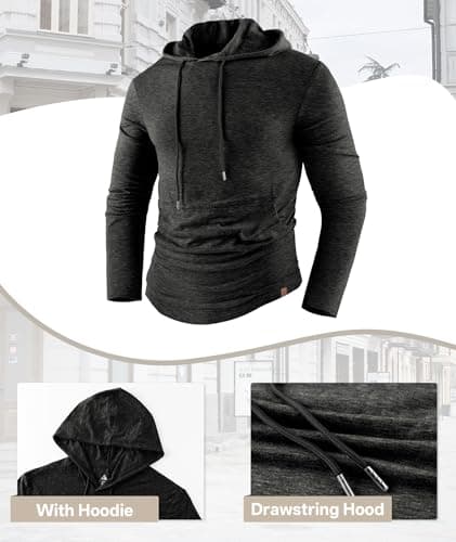 ZITY Men's Hoodie Gym Muscle Hooded Shirt Long Sleeve Gym to Street T Shirts Sport Tops Athletic Sweatshirt Running M-3XL Black — view 2