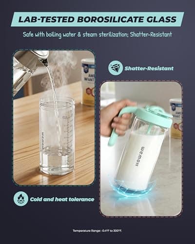 Borosilicate Glass Formula Mixing Pitcher – 32oz True Mixing Capacity, Time Dial for Freshness Tracking, Dishwasher-Safe, BPA-Free Lid, Perfect for Breastmilk Pitcher Method & Multi-Baby Feeding, Blue — view 2