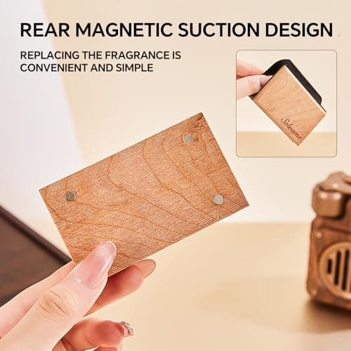 Car Air Freshener, Natural Wood Air Freshener Long Lasting, Car Air Freshener Diffuser with Metal Clip, Magnetic Auto Accessories, Car Odor Eliminator Variety Scent Refill (Teak - Coconut - Amber) — view 5