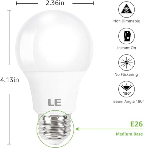 Lepro LED Light Bulbs, 2700K Soft Warm White LED Bulb 60W Equivalent, Non-Dimmable, A19 E26 Standard Medium Base, 10000 Hour Lifetime, UL Listed, 9 Watt, 5 Packs — view 2