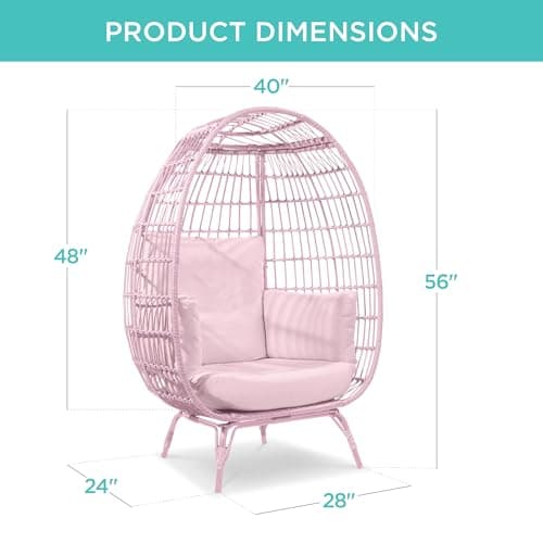 Best Choice Products Wicker Egg Chair, Oversized Indoor Outdoor Lounger for Patio, Backyard, Living Room w/ 4 Cushions, Steel Frame, 440lb Capacity - Pink/Pink — view 2