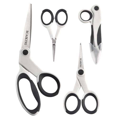 SCAIKTIG Premium Sewing Scissors Bundle, 8" Heavy Duty Fabric, 5" Embroidery, 4" Small Detail Scissors, 5" Thread Snips, Tailoring, Dressmaking, Quilting, Arts&Craft Supplies, White
