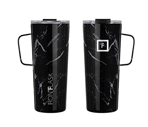 IRON °FLASK Grip Novelty Coffee Mug - Leak Proof, Vacuum Insulated Stainless Steel Bottle, Double Walled, Thermo Travel, Hot Cold, Water Metal Canteen - Black Marquina, 24 Oz - Classic Bottom — view 2
