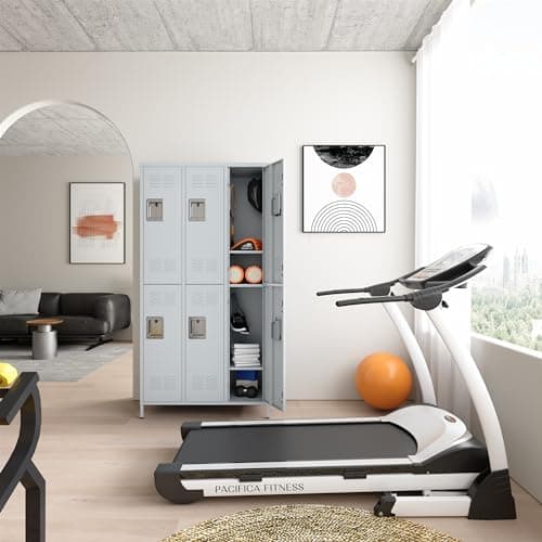 LISSIMO Metal Lockers, 72" Steel Storage Locker Cabinet-6 Doors Lockers for School Gym Home Office, Storage Locker with Shelves, Lockable Doors and Hanging Hooks (6 Doors, Grey)