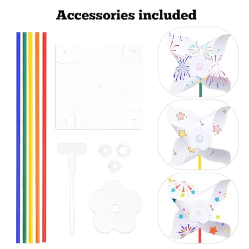 Yymobt 50 Pcs DIY Pinwheels Paper Craft, Color Your Own White Pinwheel, Bulk Summer Blank Pinwheel Craft Kit for Memorial Day Spring Garden Activity Party Favor Supplies, 5.1 Inches — view 4