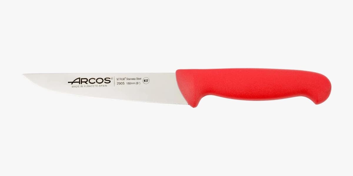 Arcos Serie 2900 - Cuchillo Santoku con Alveolos - Hoja de Acero Inoxidable Nitrum de 180 mm - Mango inyectado en Polipropileno Color Rojo — view 45
