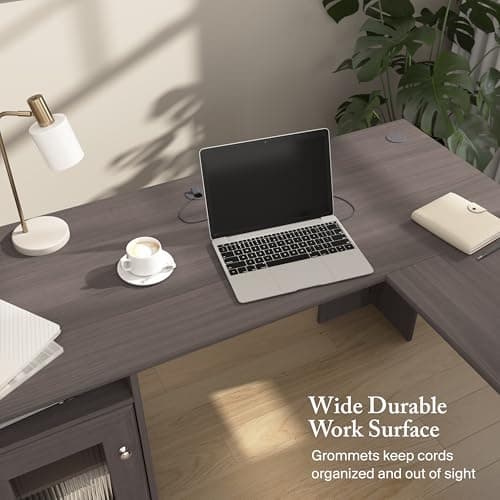 Bush Home Cabot 60W L Shaped Computer Desk with Storage in Heather Gray, 60-inch Corner Table with Drawers for Home Office Workspace — view 7