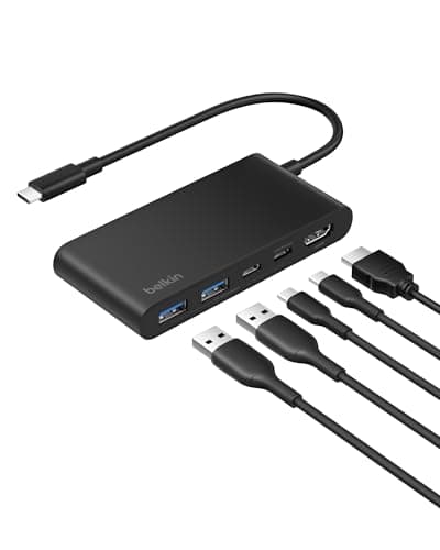Belkin USB C Hub, 5-Port Hub with 4K HDMI Display @ 60Hz, 100W Power Delivery, Fast Data Transfer 5Gbps, USB C Multiport Adapter for iPad Pro, Chromebook, Neo MacBook Accessories with HDMI 2.0 Port
