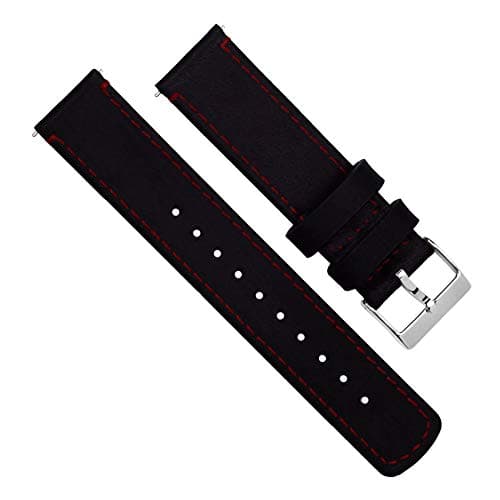 BARTON Quick Release - Top Grain Leather Watch Band Strap - Choice of Width - 16mm, 18mm, 19mm, 20mm, 21mm 22mm, 23mm or 24mm - Black/Red Stitching 20mm — view 2