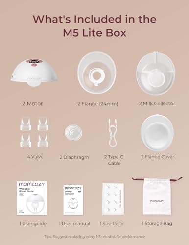 Momcozy M5 Lite Hands-Free Wearable Breast Pump, DoubleFit Flange for Baby-Like Comfort, 3 Modes & 9 Suction Levels, No Flange Insert or Hard Carry Case, 24mm, 2-Pack, Cozy Red — view 6
