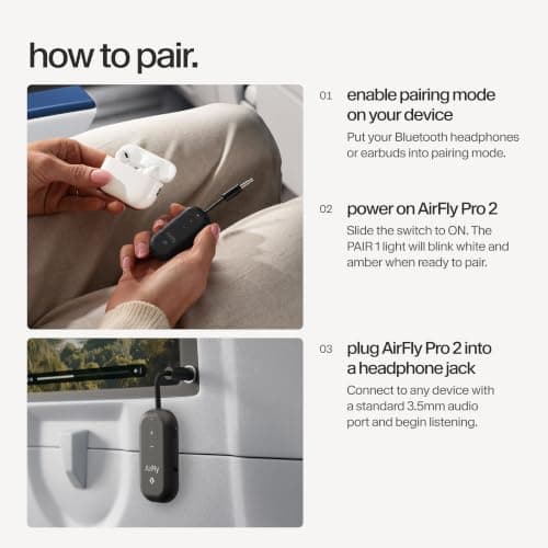 AirFly Pro 2 – Bluetooth Adapter for Airplane, Pair 2 AirPods or Wireless Headphones – 3.5mm AUX Bluetooth Transmitter and Receiver for Cars, Boats, Treadmills, TVs– Airplane Travel Essentials, Black — view 5