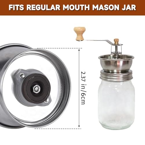 Mason Jar Coffee Grinder, Manual Coffee Grinder Lid Attachment for Regular Mouth Mason Jars, Stainless Steel Mason Jar Lid and Ceramic Burr, Ideal for Camping & Home Barista — view 2