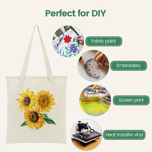 Carbrea 12 Pack Canvas Tote Bag - Lightweight Thin Tote Bags Bulk Blank Shopping Reusable Grocery Bags for DIY Gift Sublimation Activity - Beige — view 5