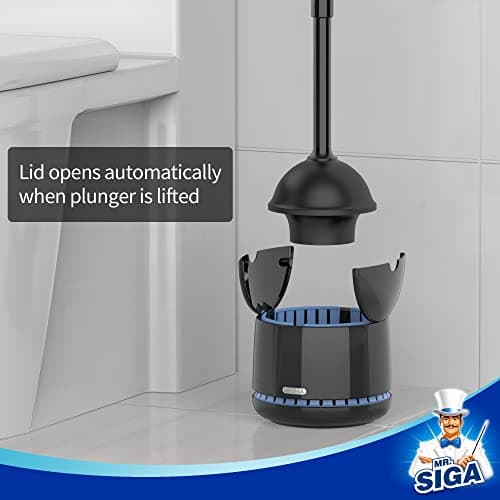 MR.SIGA Toilet Plunger with Holder, Heavy Duty Toilet Plunger and Holder Combo for Bathroom Cleaning, Black — view 2