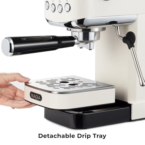 Zulay Kitchen Magia Compact Espresso Machine – 20 Bar Coffee Maker with Milk Frother Steam Wand, Latte & Cappuccino Maker, 1350W Fast Heating, 40oz Removable Water Tank, Stainless Steel – Cream — view 5