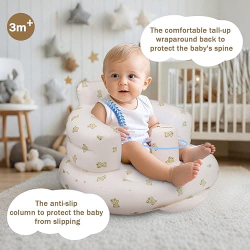 AirSwim Inflatable Baby Chair, Inflatable Baby Seat for Babies 3 Months and Up, Summer Blow Up Chair with Built in Air Pump, Bumbo Seat for Learning to Sit, Palying, Camping, Bear — view 2