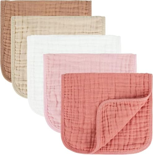 MIGIOL Baby Burp Cloths 100% Cotton Newborn Muslin Burp Cloths 10x20 inches Baby Essentials Pink & Coffee 5-Pack — view 6