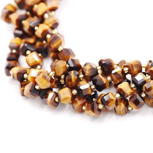 Malahill Wholesale Natural Faceted Stone Beads for Jewelry Making Sold per Bag 5 Strands Inside Cube Tiger's Eye 8mm — view 3