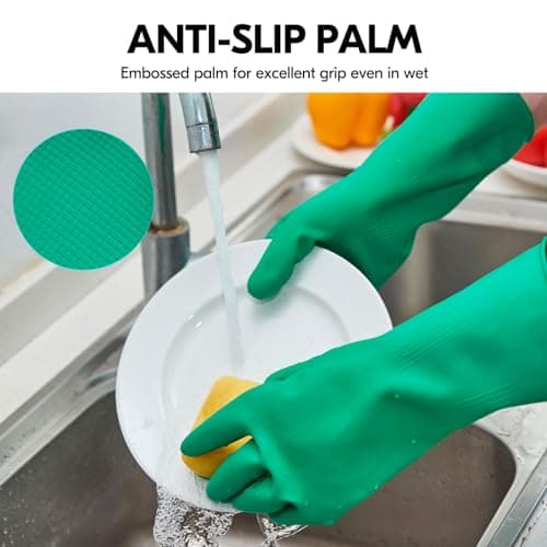 Vgo 10Pairs Reusable Household Cleaning Gloves,Rubber Dishwashing gloves,Extra Thickness,Long Sleeves,Kitchen Cleaning/Working/Painting/Gardening/Pet Care(L,Green,HH4601) — view 2
