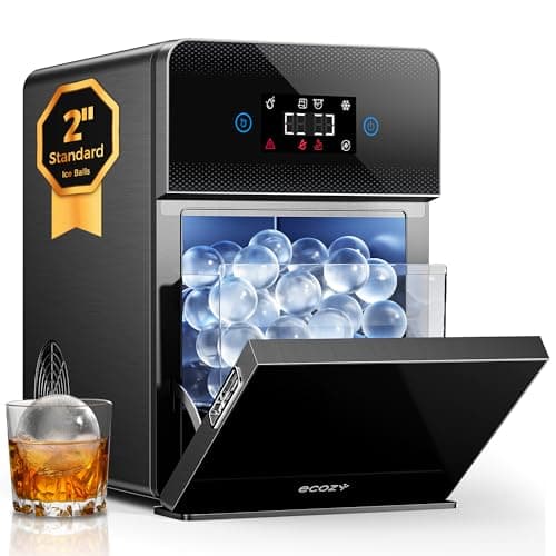 ecozy 2" Clear Ice Ball Maker Countertop with CrystalFlux Technology, 4 pcs in 40 Mins, 144 pcs/Day, Sphere Ice Maker with Automatic Water Supply, Self-Cleaning, Enhanced Insulation for Whiskey Bar
