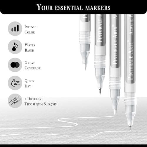 Pinturale Arts White Paint Pens Extra Fine Point | Set 4 White Acrylic Paint Pen Extra Fine Tip (0.7mm & 0.5mm) | For Black Paper, Ceramics, Rock Painting, Glass, Wood, Canvas, Metal — view 4